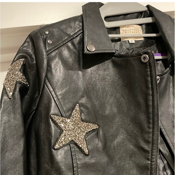 NWOT Girls Hannah Banana Star Patch Faux Leather Jacket size 14 - Picture 5 of 6